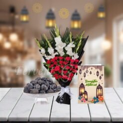 Ajwa Dates And Ramadan Card With Flowers Bouquet