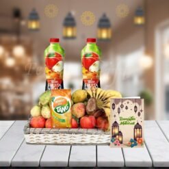 Apple Juice With Fresh Fruits And Ramadan Card