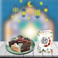 Assorted Pastries With Eid Mobarak Card