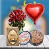 butter cookies with heart balloon and eid flowers
