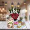 flowers bouquet with donuts and card 1