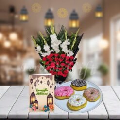 Flowers Bouquet With Donuts And Card