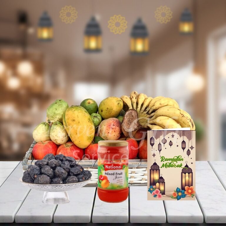 Fresh Fruits Dates With Jam And Ramadan Card