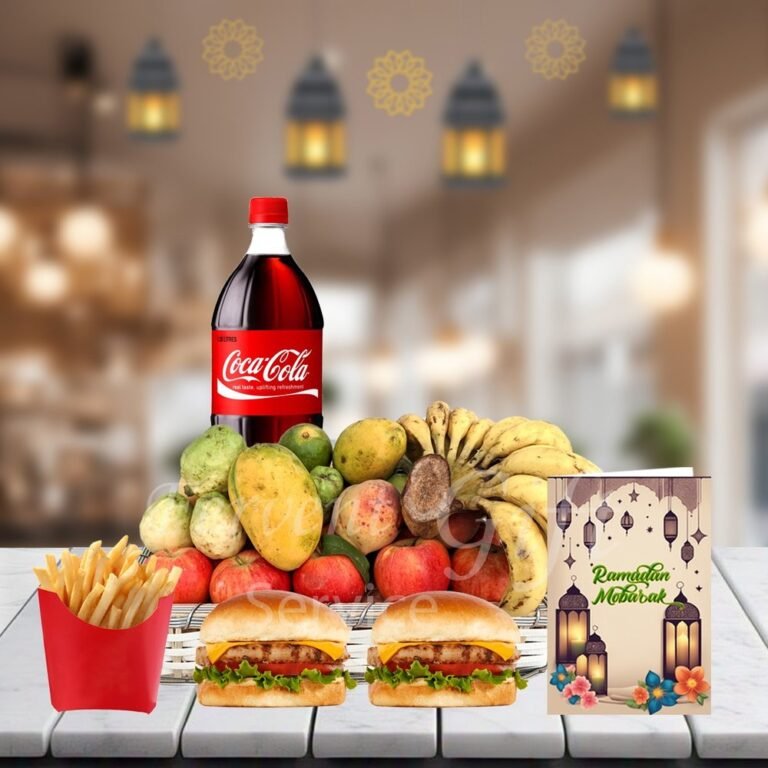 Fresh Fruits With Burgers And Ramadan Card