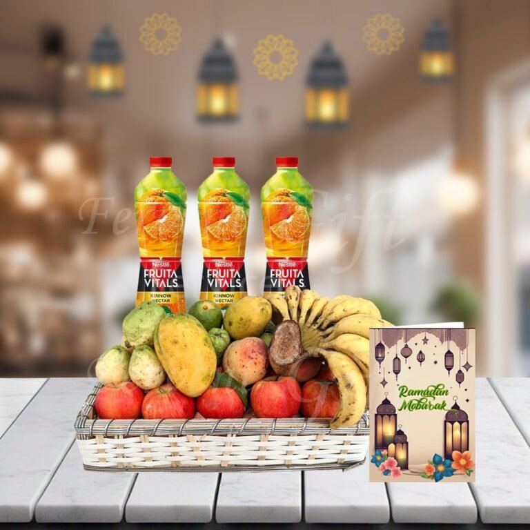 Fresh Fruits With Nestle Juices And Ramadan Card