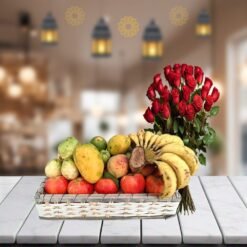 Fruit Basket And Flowers Bouquet