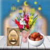 gulab jamun sweet with mix flowers and eid card