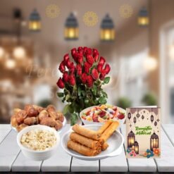 Kheer Fruit Chat Samosa Roll And Dates With Card