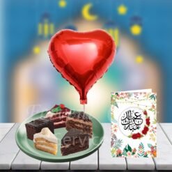 Mix Pastries With Love Balloon And Eid Card