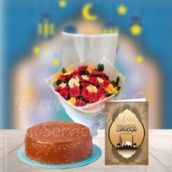 Mix Roses And Ferrero Cake With Eid Card