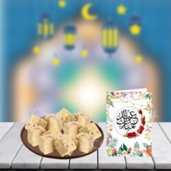 Pakistani Barfi Sweet With Floral Eid Card