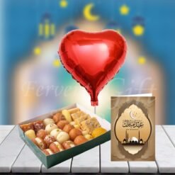 Pakistani Sweet with Red Heart Balloon and Eid Card