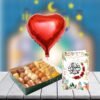 pakistani sweets with balloon and floral eid card