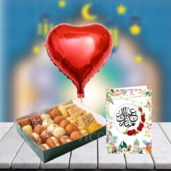 Pakistani Sweets With Balloon And Floral Eid Card