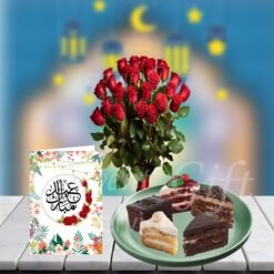 Pastries With Red Roses And Eid Card