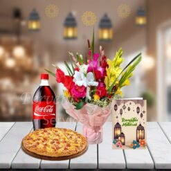 Pizza With Flowers And Ramadan Card