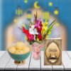 rasgullay with mix flowers and eid card