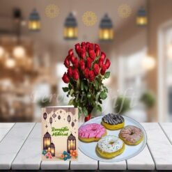 Red Roses And Donuts With Ramadan Card