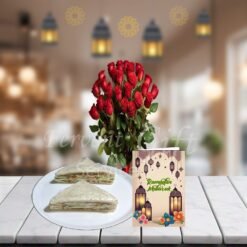 Red Roses And Sandwiches With Ramadan Card