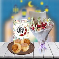 Roses With Chicken Patties And Floral Eid Card