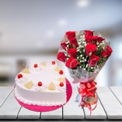 Heart Shaped Pineapple Cake and Roses Gift Combo