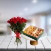 Pakistani Sweet Box And Flowers Bouquet