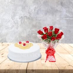 Send Pineapple Cake from KC & roses bouquet to Pakistan