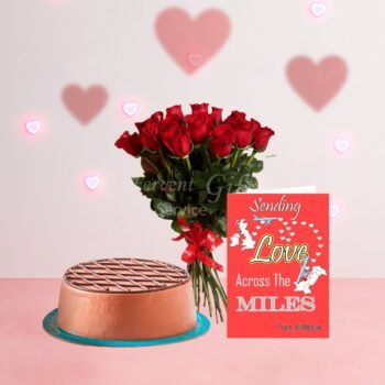 Send Chocolate Mousse Cake With Roses And Love Card across Pakistan from abroad