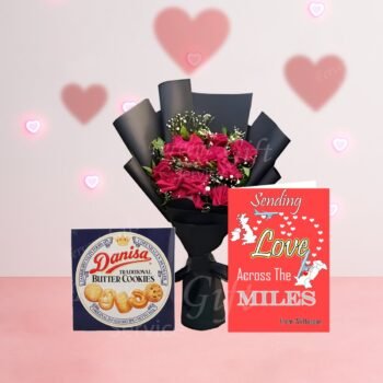 Send Danisa Cookies With Elegant Roses And Love Card across Pakistan from abroad by Signature Gift Service