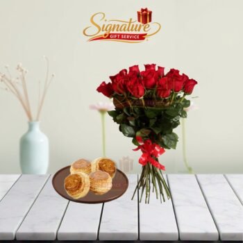 Bakery Chicken Patties With Red Roses Bouquet