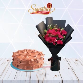 Belgian Chocolate Cake With Black Wrapping Roses