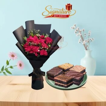 Brownies With Black Wrapping Roses Bouquet