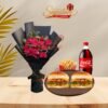 burgers deal with black wrapping red roses bouquet