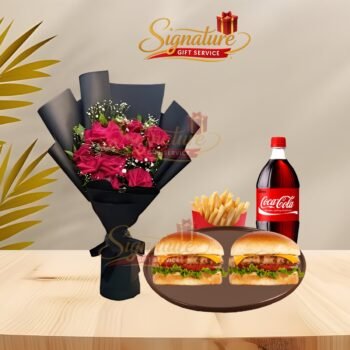 Burgers Deal With Black Wrapping Red Roses Bouquet