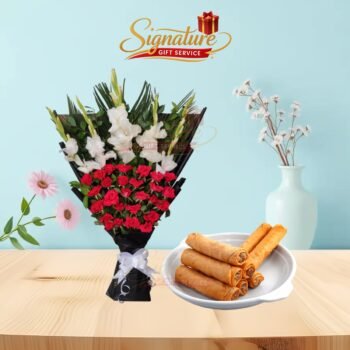 Chicken Roll With Flowers Bouquet Combo