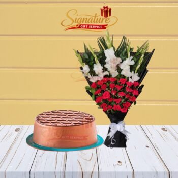 Chocolate Mousse Cake With Flowers Bouquet