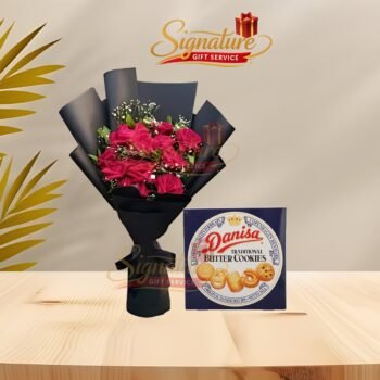 Danisa Butter Cookies With Red Roses Bouquet