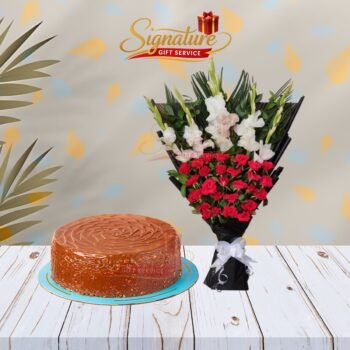 Ferrero Classic Cake With Flowers Bouquet Combo