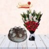 Flowers Bouquet With Blackforest Cake Gift Combo 1 flowers bouquet with blackforest cake gift combo
