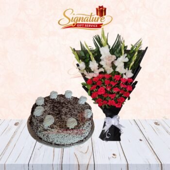 Flowers Bouquet With Blackforest Cake Gift Combo