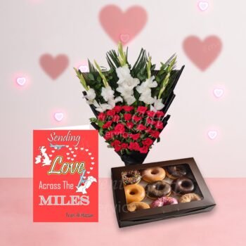 Fresh Mix Donuts And Flowers Wtih Love Card