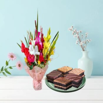 Mix Color Flowers Bouquet With Mix Brownies