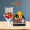 mix color roses bouquet with mix chocolates basket