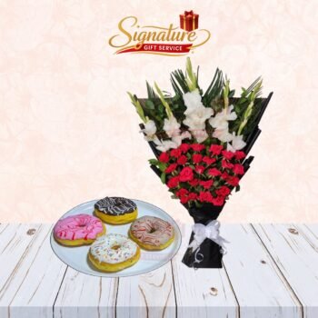 Mix Donuts With Flowers Bouquet Combo