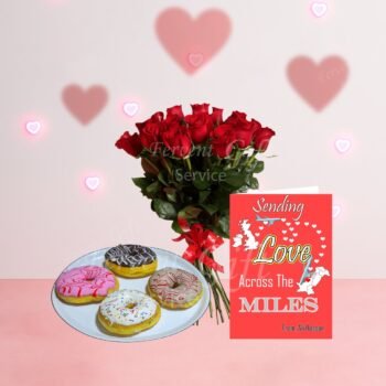 Mix Donuts With Roses And Card Gift Combo