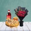 pizza deal with black wrapping flowers bouquet