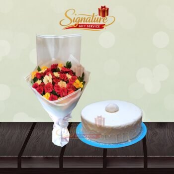 Raffaello Chocolate Cake With Mix Roses Bouquet