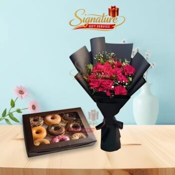 Red Roses Bouquet With Sweet Donuts Combo