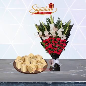 Sweet Barfi From Bakery With Flowers Bouquet Combo