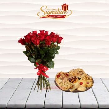 Taste Of Mix Biscuits With Roses Bouquet Gift Combo